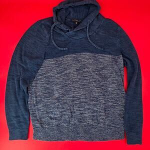 Express Men’s Medium Blue Knit Hoodie Sweater Pullover Long Sleeve Casual
